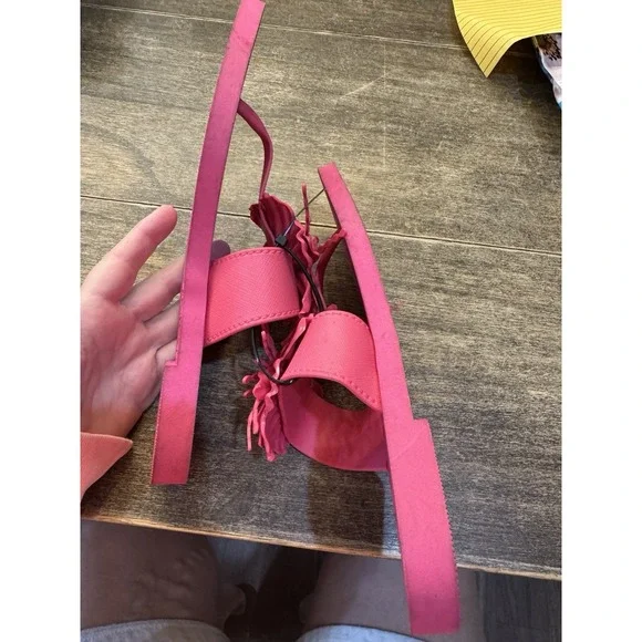 LARROUDE Hibiscus‎ Pink Floral Flip Flop Sandals Size 6/7 3D - Picture 4 of 9